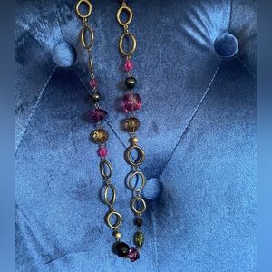 Lia Sophia long necklace- gold, purple, and pink